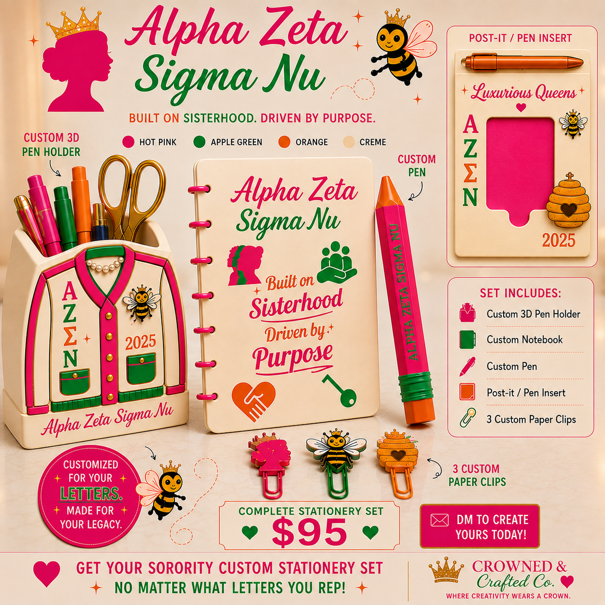 CUSTOM SORORITY STATIONERY SET 💕👑