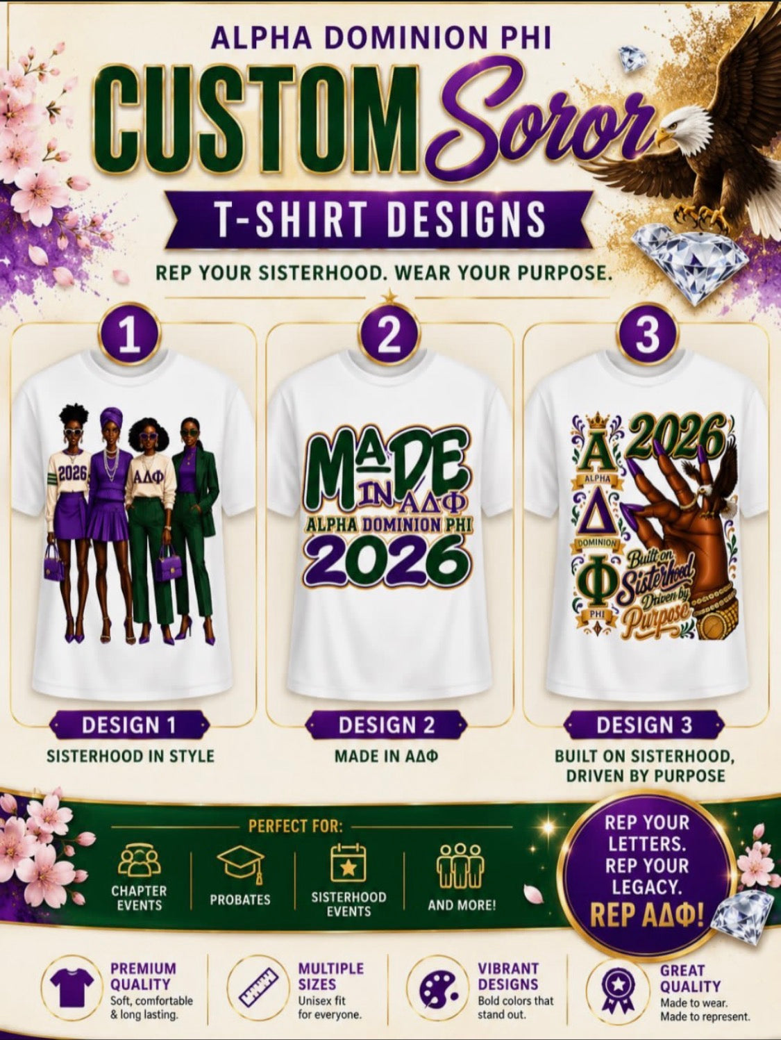 Custom Alpha Dominion Phi Soror T-Shirt 💜💚👑